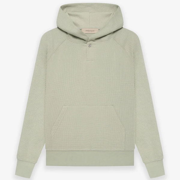 Essentials Kids Spring Waffle Henley Hoodie Seafoam