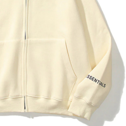 Essentials Reflective Print Zip-up Oversized Cream Hoodie