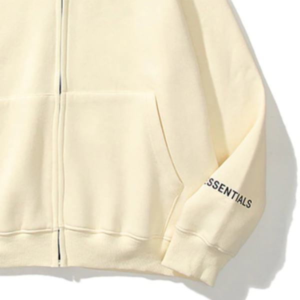 Essentials Reflective Print Zip-up Oversized Cream Hoodie