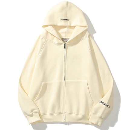 Essentials Reflective Print Zip-up Oversized Cream Hoodie